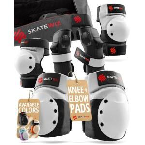 스케이트위즈 스케이팅 보호 장비 무릎 보호대, 팔꿈치 보호대 및 손목 [6pc] - 방패 롤러 스케이트, 인라인, 스케이트보드 독일에서 설계됨