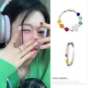 셀럽 하트 반지 / 프리사이즈 고무줄 칼라 원석 free