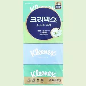 크리넥스 천연펄프 각티슈 고급 미용티슈 2겹 250매 X8개입 2000매 소프트터치 코스트코