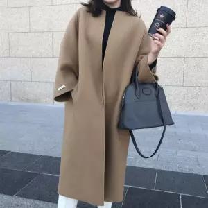 루즈핏 노카라 롱코트 히든 더블 오버핏 핸드메이드롱코트