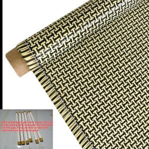 1100D /3K 200gsm 옐로우 케블라 & 탄소 섬유 혼합 원단 플레인 하이브리드 카본 천 100cm 폭 접이식