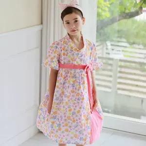 [보리보리/하랑한복]하랑한복 미소뎅이 배색 여아 면 데일리 생활 한복 아