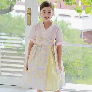 [보리보리/하랑한복]하랑한복 제니뎅이 꽃무늬 배색 포인트 데일리 여아 아