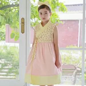 [보리보리/하랑한복]하랑한복 노랑뎅이 여아 민소매 생활 한복 어린이 데일