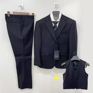 [트루젠]남성 베이직핏 울 혼방 네이비 컬러 정장 베스트 조끼 포함 정장 양복 3피스