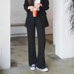 [숏/일반] 수비진 투버튼 하이웨스트 와이드 스판 슬랙스/여성슬랙스