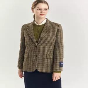 헤지스 여성 24FW [클리어런스][울100%] 베이지 체크 문트위드 자켓 HSJA4D912I2