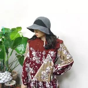 가을 플라워 컬러배색 패턴 롱 원피스n1021