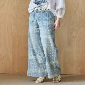 [마쟈] 페이즐리 반다나 패턴 와이드 데님 팬츠