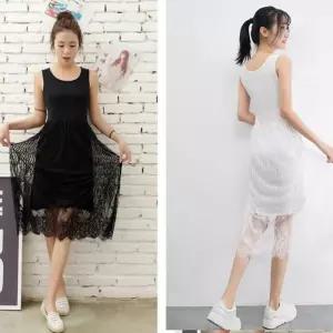 ONM 여성 민소매 레이어드 스타일 레이스 하늘하늘 원피스