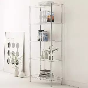 KM-S6005 스텐 미드센츄리 모듈 유리 선반 5단 진열장 코너 인테리어 수납 장식장