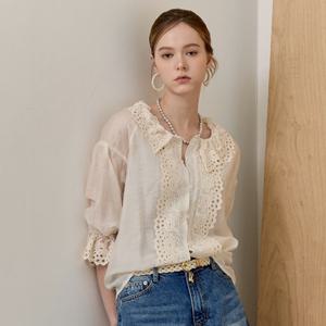 [MAXZA] 라운드 카라 아일렛 레이스 7부 블라우스