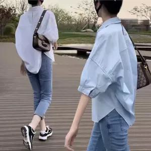 LnD 포에르 언발 루즈핏 반팔 셔츠 여름 여성 블라우스 남방