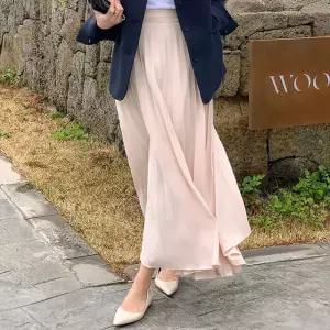 레닐 플리츠 밴딩 롱 스커트 봄 가을 하객룩  데이트룩