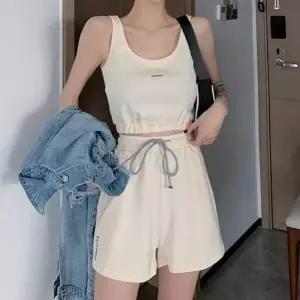 ONM 여름 크롭 나시 반바지 투피스 세트 여성 트레이