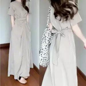 [하프클럽/]여성 여름 롱 원피스 반팔 허리끈 데일리 밴딩 원피스