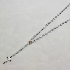 스카플라 묵주 목걸이 1개 스테인리스 스틸 실버 꽃 구슬 가톨릭 기도 체인 십자가와 성모 과달루페 포함