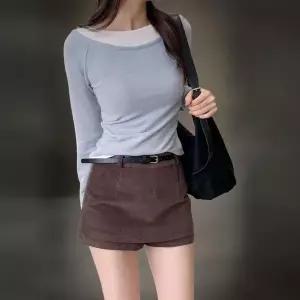 [하프클럽/]여성 앙고라 배색 슬림핏 레이어드 티셔츠