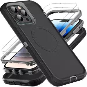 YKHJKLEC 아이폰 14 프로 케이스, Magsafe와 호환, 군용 등급 3 in 1 튼튼한 충격 방지/낙하 방지/방진 케