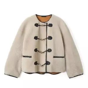 무스탕 떡볶이숏코트 퍼 스웨이드 버클 가죽 더플코트