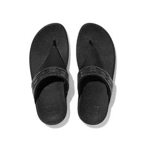 [아웃도어스/핏플랍]올블랙 비즈장식 레더 슬리퍼 FFSO2E313BB