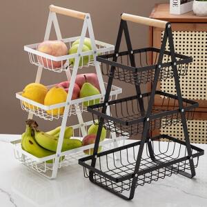 2/3단 카운터탑 과일 바구니, 휴대용 철제 아트 주방 정리함, 손잡이 포함, 빵, 간식 보관 랙