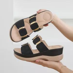 칼릭 통굽 웨지힐 뮬 슬리퍼 6.5cm