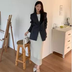 (스타필드 안성 로엠)셔링디테일 H라인 롱스커트 RMWHF49RT3