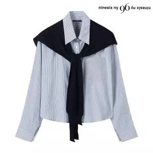 [롯데백화점]르샵. 투웨이 버튼 스트라이프 숄 세트 셔츠  NP3BA012L0