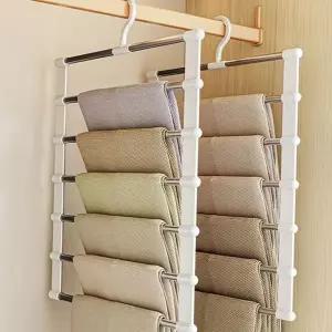 바지 접이식 논슬립 정리대 바지 옷걸이 옷장 7단 스테인리스 이동식 공간 다층 수직 수납 행거 절약