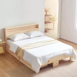 동서가구 라떼 편백나무 통원목 수납헤드 K 침대+양면매트 (LED 미포함) DF928139