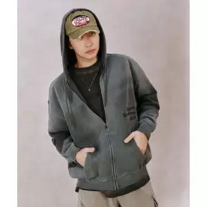 BUCKAROO [이동휘 PICK]오버핏 빈티지 자수로고 후드 집업 멜란지 블루