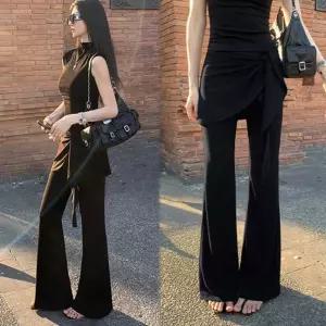 랩 레이어드 허리 밴딩 치마바지 부츠 컷 롱 팬츠