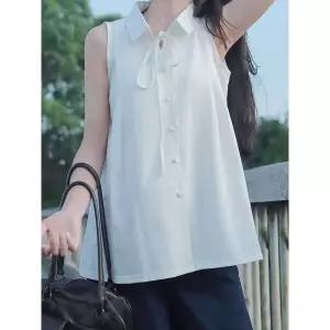 [귈림] 루즈핏 리본포인트 슬리브리스 셔츠 블라우스(G6MBL025P)