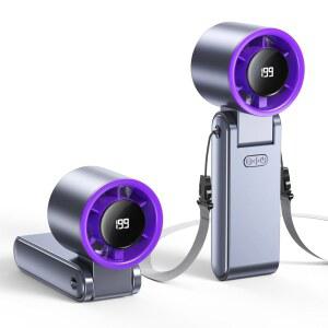 휴대용 터보 팬, 199 기어 속도, 24시간 냉각 시간, 5500mAh 충전식 미니 개인 손 선풍기, 접이식 디자인, 여행 필수품, 해변 휴가, 여성, 남성, 그레이 퍼플 선물