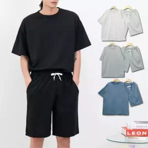 남자 오버핏 5부 반팔티 반바지 세트 40대남성 일상 캐주얼룩 홈웨어