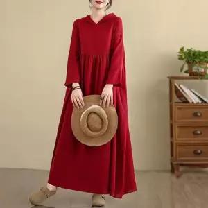 원피스 빈티지 여사친 조추 긴팔 양면 마 후드 프린트 OP3