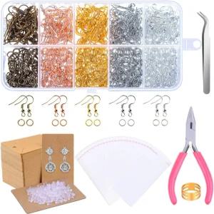 후크 링 플라이어 백 홀더 카드 및 DIY 귀걸이 용품 소견이 포함된 Paxcoo 1350pcs 제작 키트