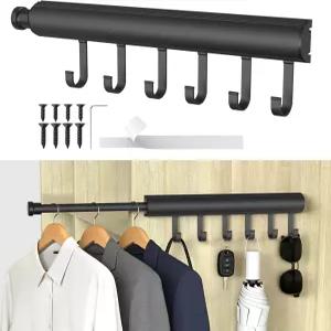 옷장 풀아웃용 믹즈 12인치 발렛 로드 6개의 후크가 있는 확장형 세탁용 알루미늄 조절식 슬라이드 침실 및