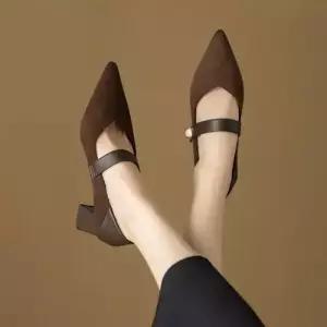 여친 스트랩힐 슈즈 빈티지한 스틸레토 메리제인 컴포트 세무 단화 ST5