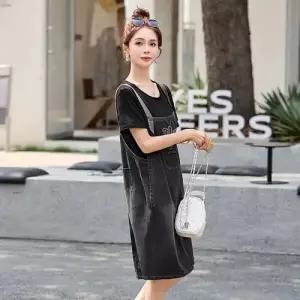 엘럽 여성 원피스 치마 데님 여름 페이크 투피스 청치마 멜빵 슬림핏 A라인 1 원템2