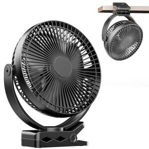 ATEngeus USB 책상 선풍기, 충전식 휴대용 팬 위의 8인치 클립, 10000mAh 유모차 4단 강력한 공기 흐름, 720 회전, 튼튼한 클램프 포함, 가정, 사무실, 유모