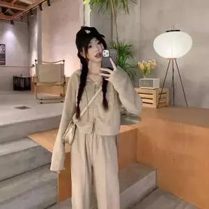 팬츠 캐주얼 투피스 여자 패션 봄가을 루즈핏 트레이닝 세트 와이드 후드 긴팔세트 원픽3