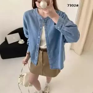 여자 청 봄 오피스룩 러블리 셔츠 무지데님 솔리드 라운드 긴팔 싱글 카디건 다올1