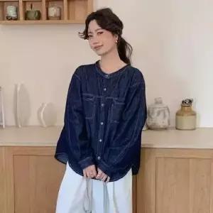 봄 여성 청 러블리 셔츠 무지데님 칼라 라운드 빅사이즈 긴팔 다올1