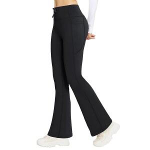 발레프 여성 플리스 요가 겨울 레깅스 안감 날씨 바지 보온 지퍼 포켓 등산 따뜻한 추운 부츠컷 플레어