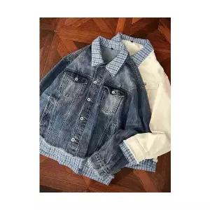 남성 청 데님 빈티지 가을 페이크 데일리 코트 계열 체크 자켓 다올3