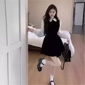 페브레로 여성가을스커트 가을 치마 헵번 스타일 쁘띠 블랙 스커트 기품있는 프렌치 허리가드 투피스 원피