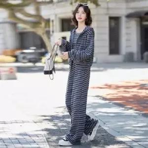 팬츠 캐주얼 가을 나시 맨투맨 여자긴팔트레이닝복세트 와이드 트레이닝 스트라이프 세트 3종 ible3