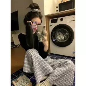 천진반 와이드 커플 잠옷세트 실내복 체크 팬츠에 아우터 가능 잠옷으로 KUK1